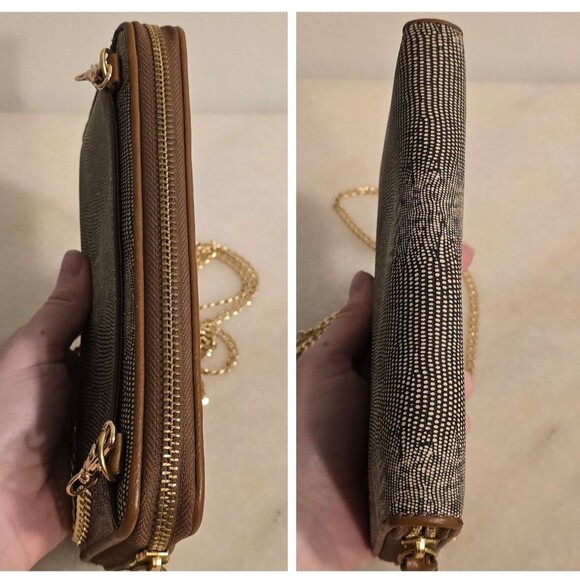 Fossil Reptile Print Leather Crossbody Wallet with chain Purse - Picture 3 of 10